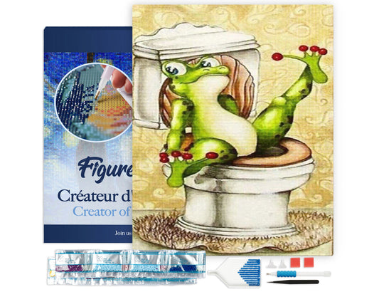 Diamond Painting - Frog in Toilets 40x50cm Framed canvas