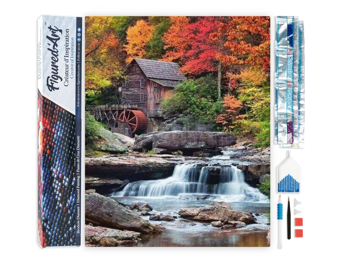 Diamond Painting - Mountain Cabin and Cascade - 40x50cm Rolled canvas