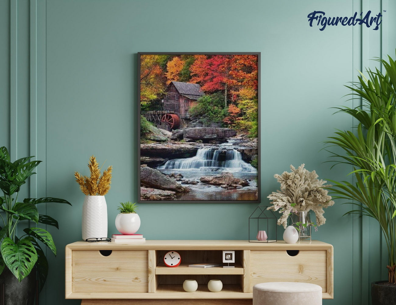 Diamond Painting - Mountain Cabin and Cascade - 40x50cm Rolled canvas