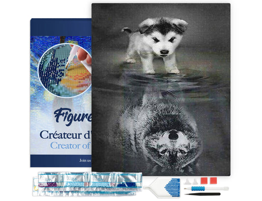 Diamond Painting - Dog and Wolf Reflection 40x50cm Framed canvas