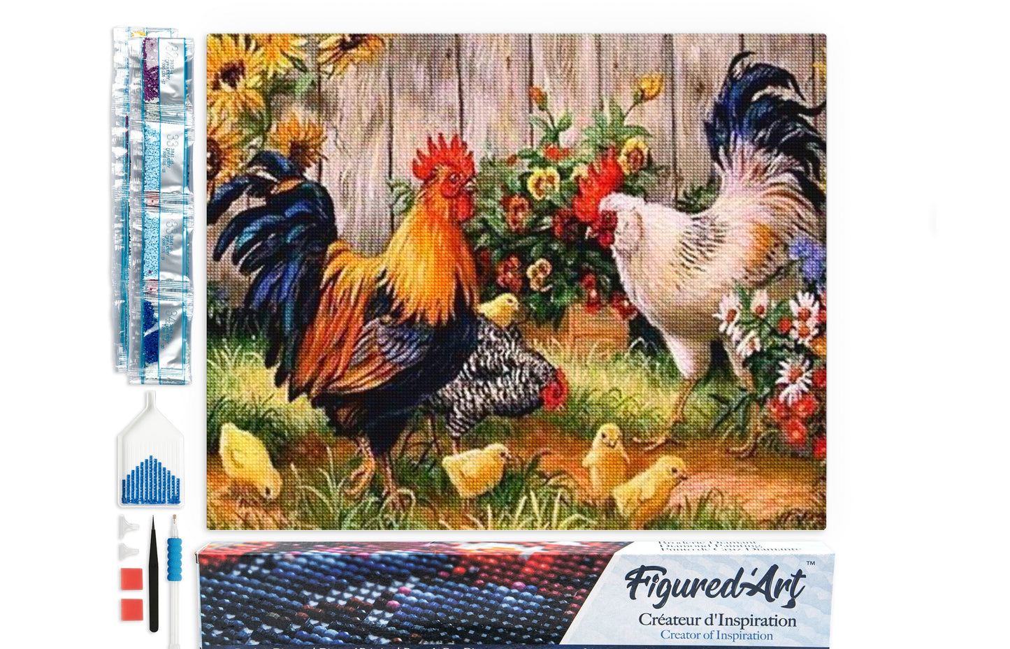 Diamond Painting - Roosters' farm - 40x50cm Rolled canvas