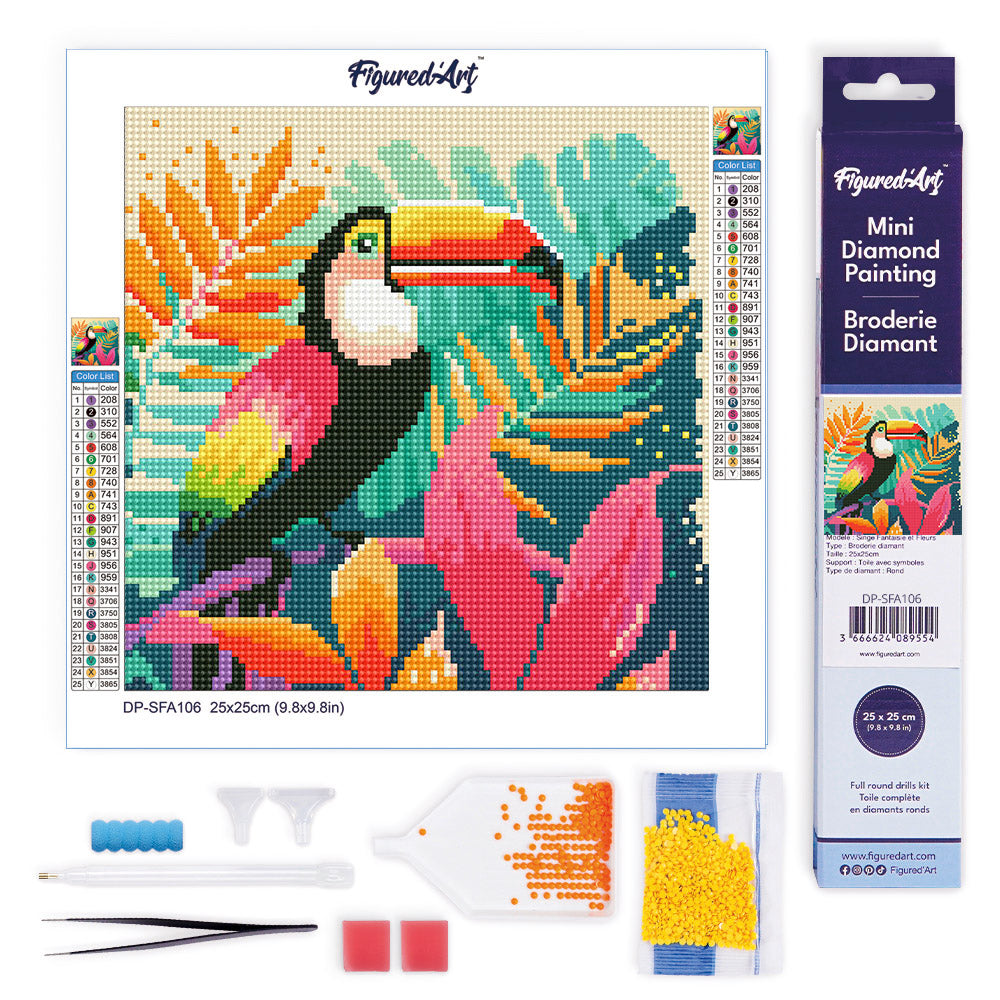 Mini Diamond Painting 25x25cm - Tropical Toucan Rolled canvas