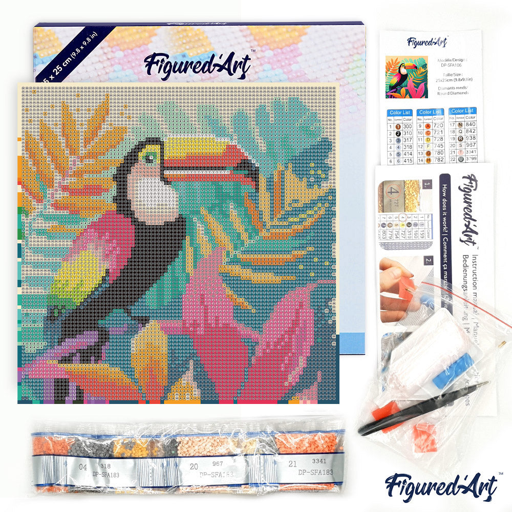 Mini Diamond Painting 25x25cm - Tropical Toucan - Framed canvas