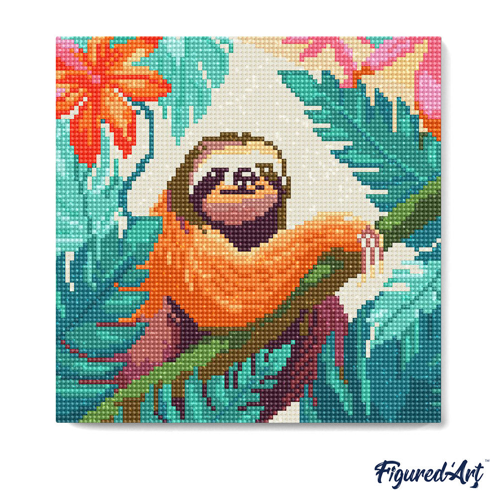 Mini Diamond Painting 25x25cm - Tropical Sloth - Framed canvas