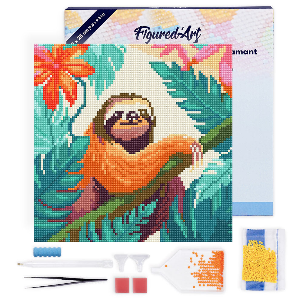 Mini Diamond Painting 25x25cm - Tropical Sloth - Framed canvas