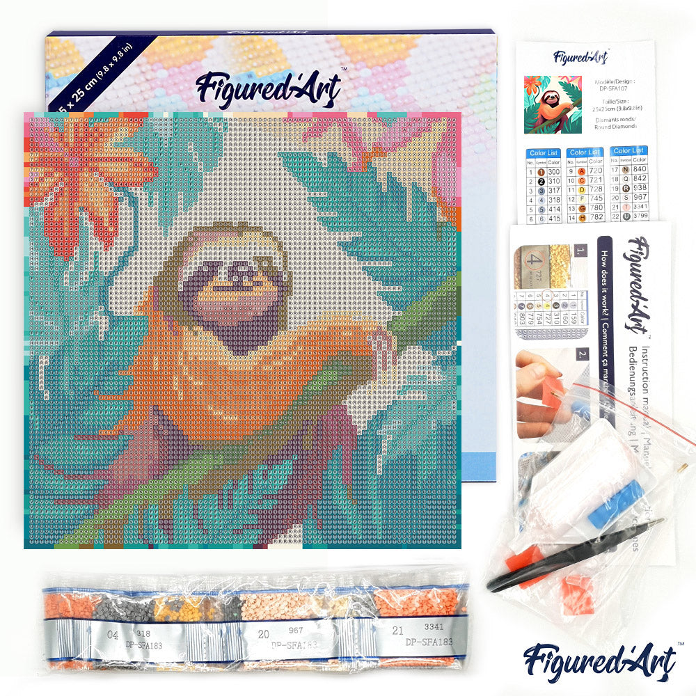 Mini Diamond Painting 25x25cm - Tropical Sloth - Framed canvas