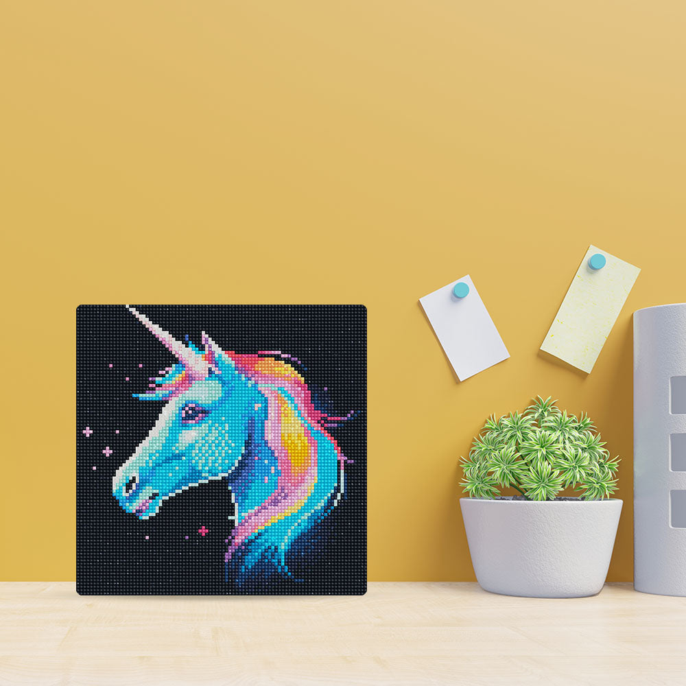 Mini Diamond Painting 25x25cm - Neon Unicorn - Framed canvas
