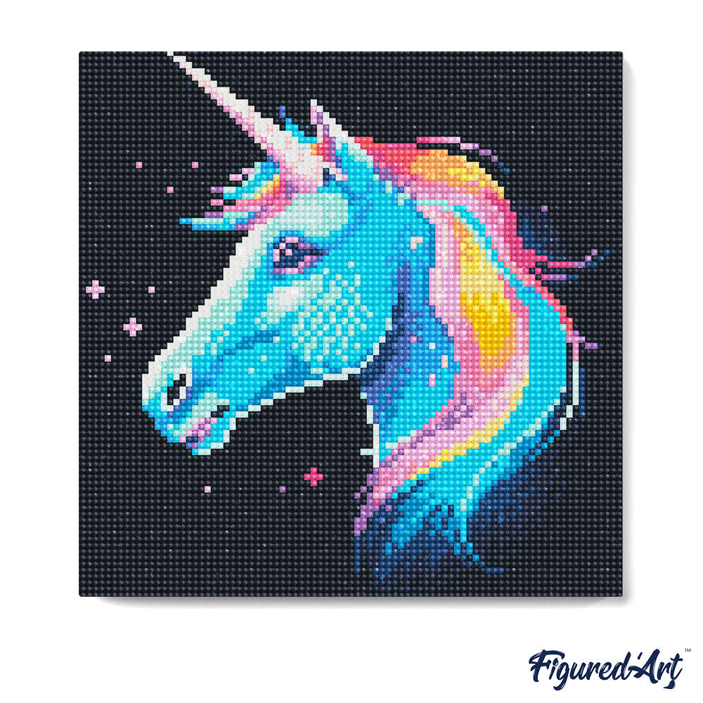 Mini Diamond Painting 25x25cm - Neon Unicorn - Framed canvas