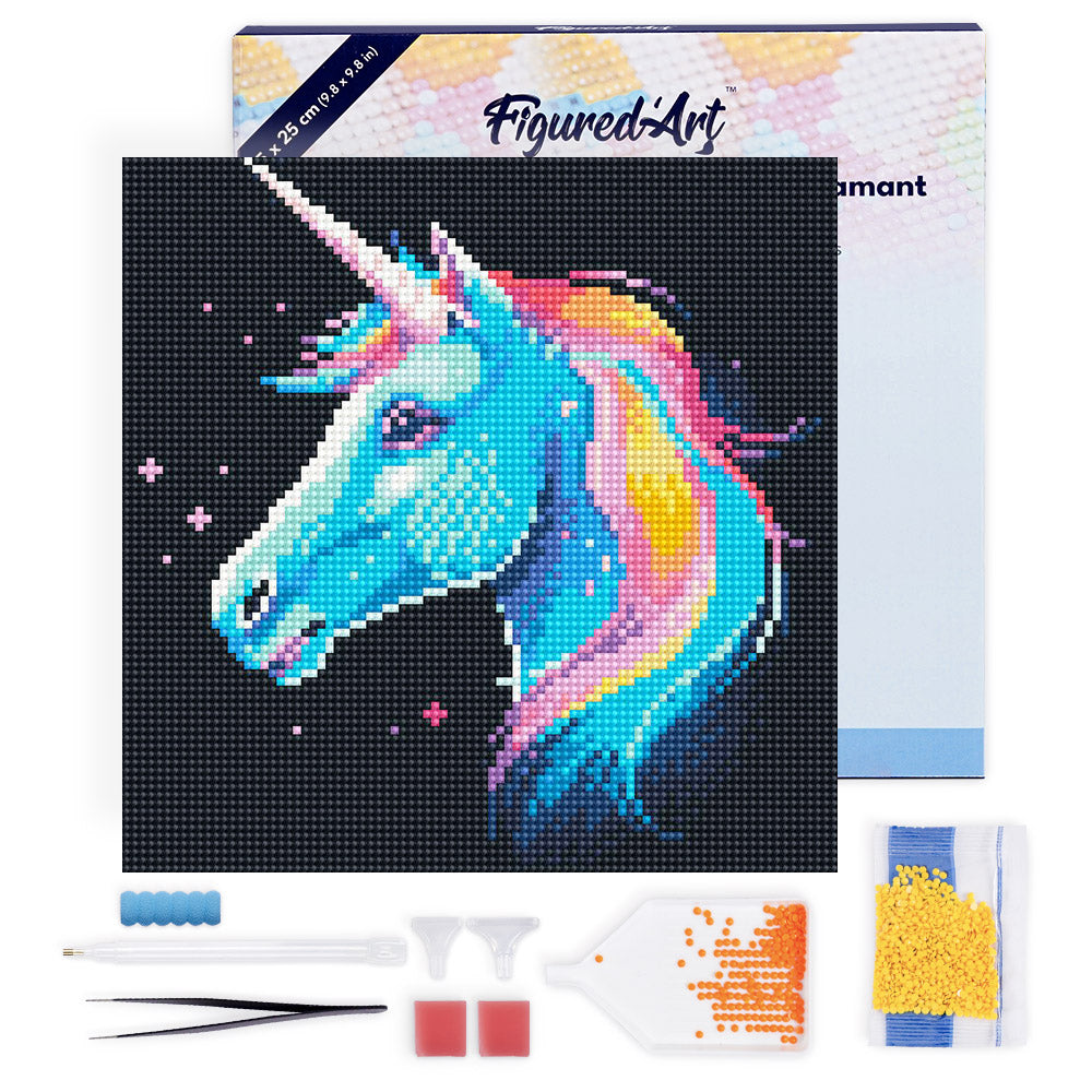 Mini Diamond Painting 25x25cm - Neon Unicorn - Framed canvas