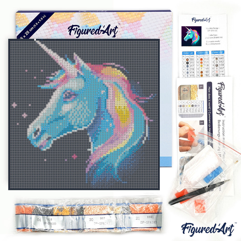 Mini Diamond Painting 25x25cm - Neon Unicorn - Framed canvas