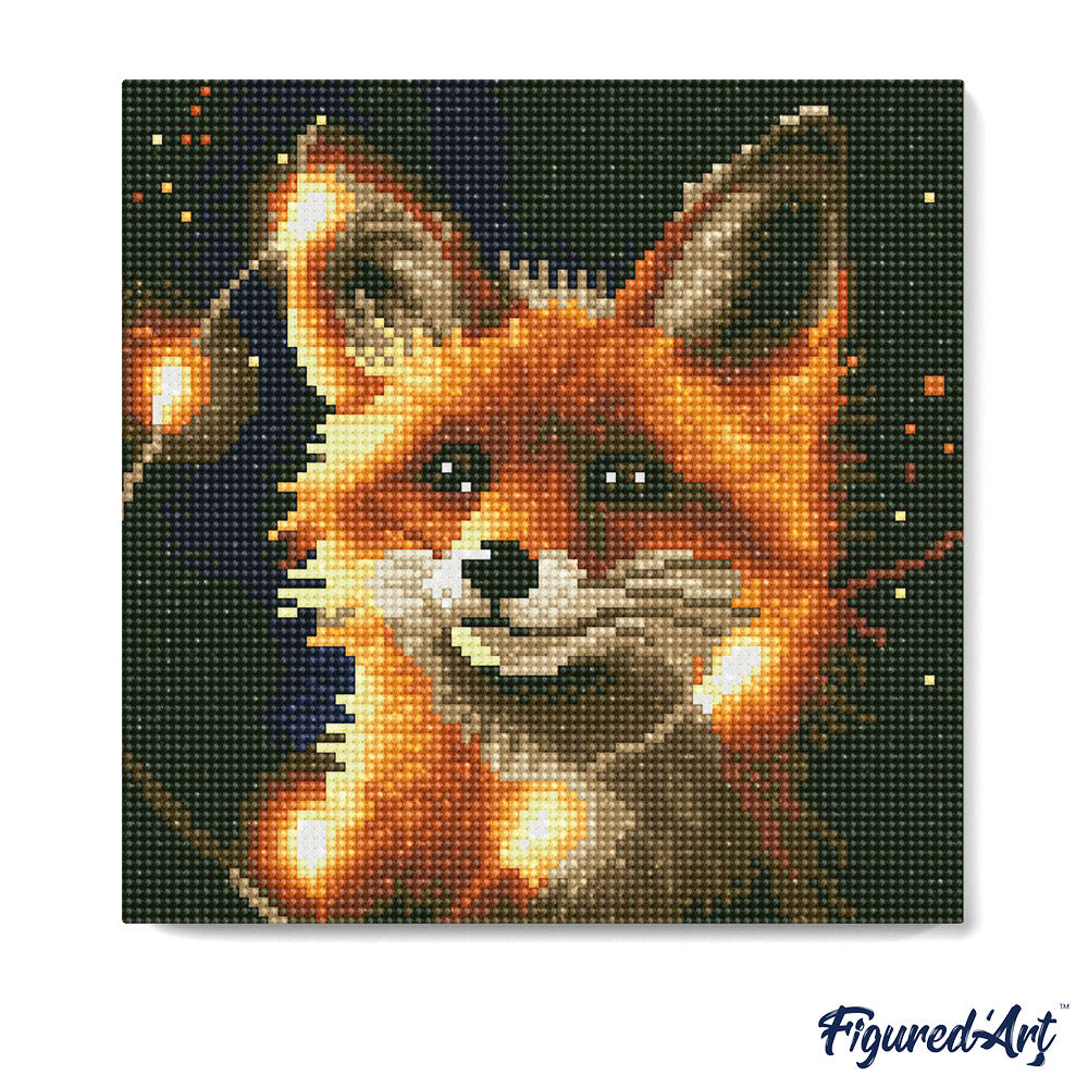 Mini Diamond Painting 25x25cm - Red Fox and Light - Framed canvas