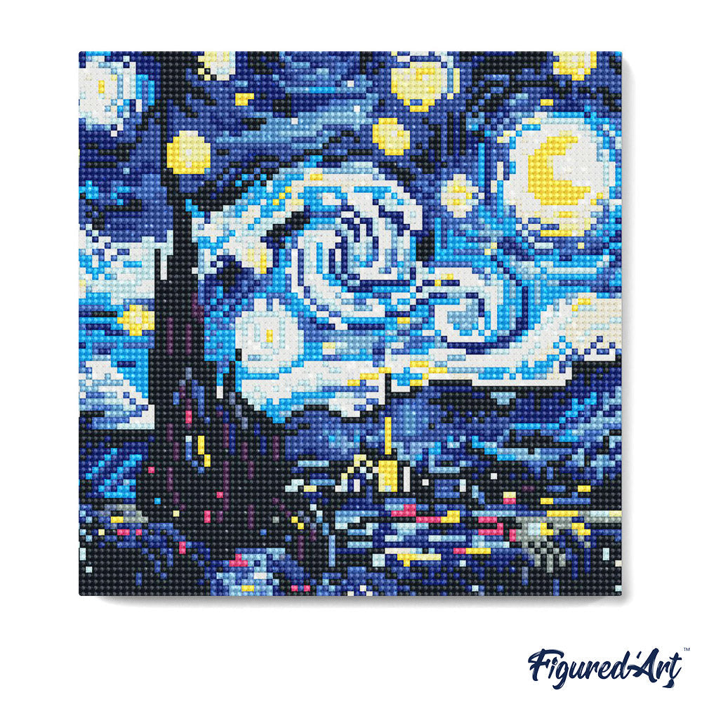 Mini Diamond Painting 25x25cm - Vibrant Starry Night - Framed canvas