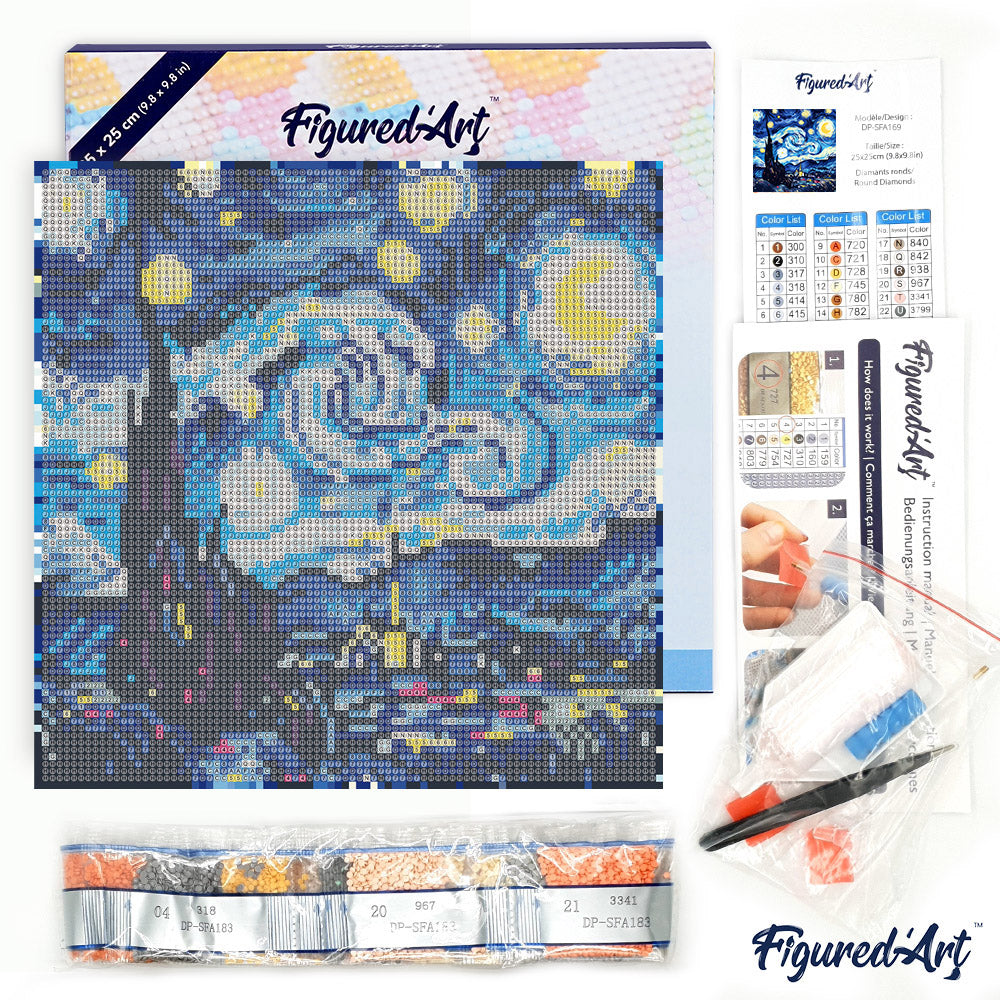 Mini Diamond Painting 25x25cm - Vibrant Starry Night - Framed canvas