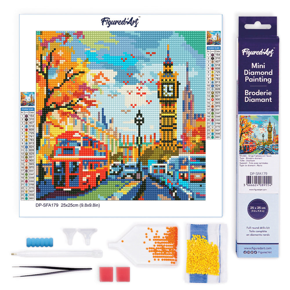 Mini Diamond Painting 25x25cm - Autumn in London City Rolled canvas