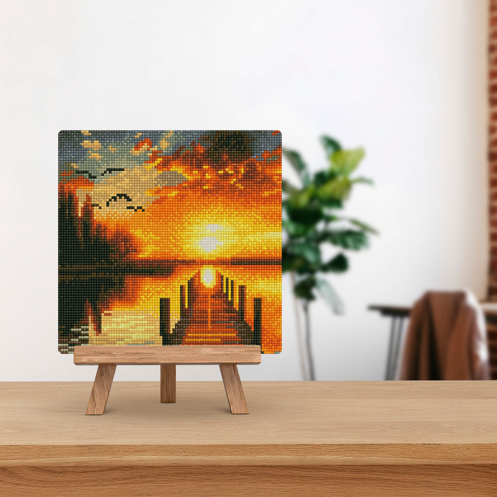 Mini Diamond Painting 25x25cm - Golden Lake Sunset - Framed canvas