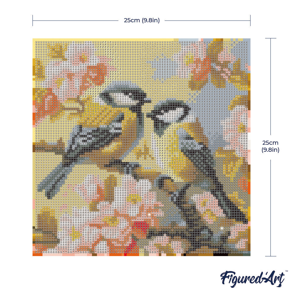Mini Diamond Painting 25x25cm - Pair of Birds amidst Blossoms - Framed canvas