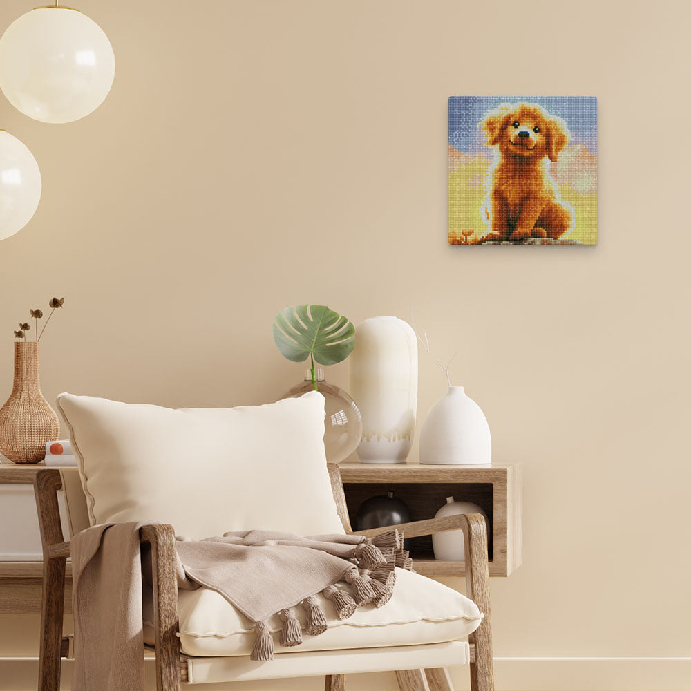 Mini Diamond Painting 25x25cm - Cute Golden Retriever Pup - Framed canvas