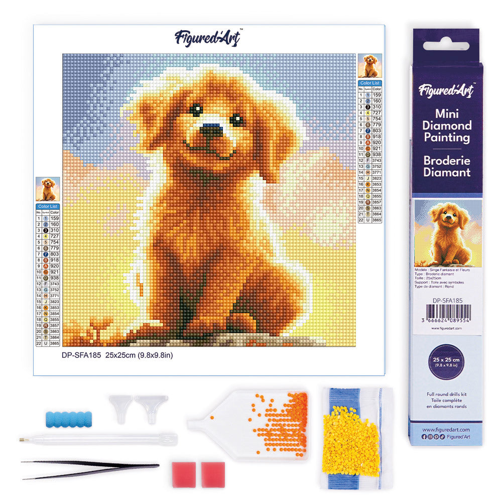 Mini Diamond Painting 25x25cm - Cute Golden Retriever Pup Rolled canvas