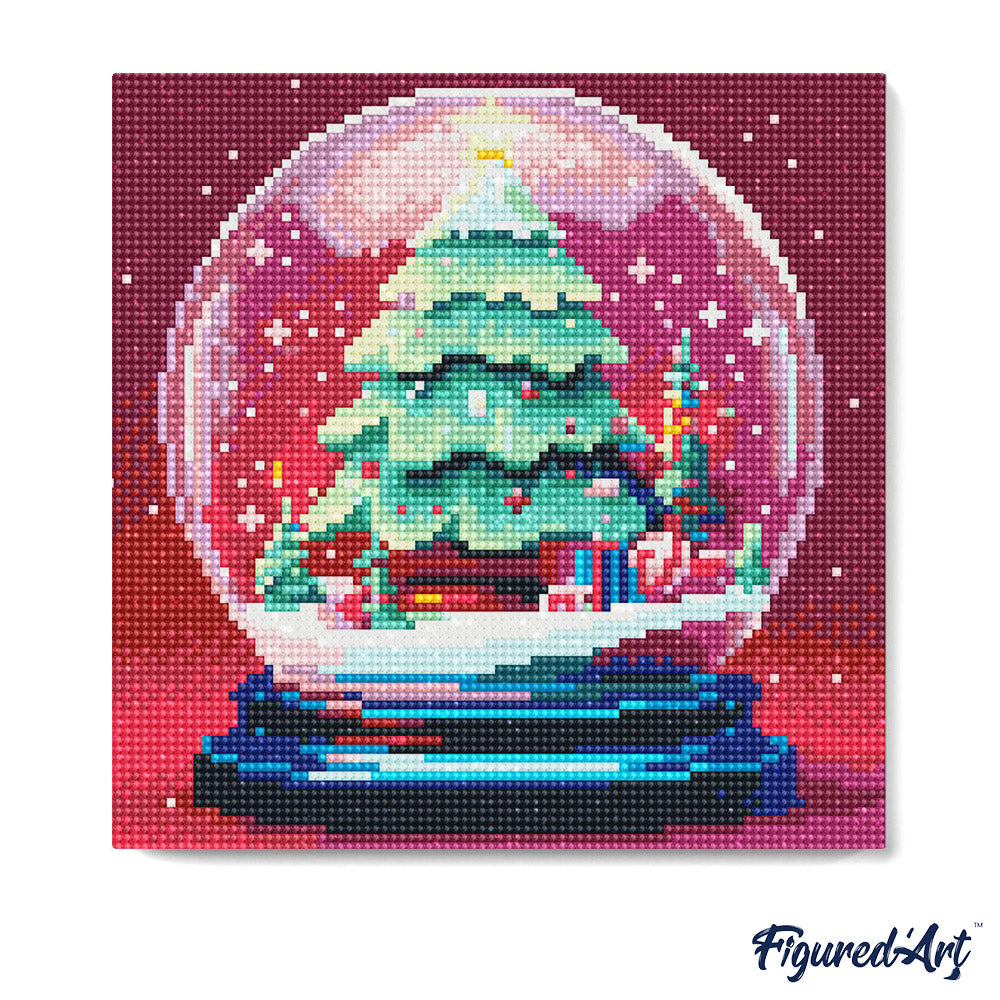 Mini Diamond Painting 25x25cm - Christmas Tree in Snow Globe - Framed canvas