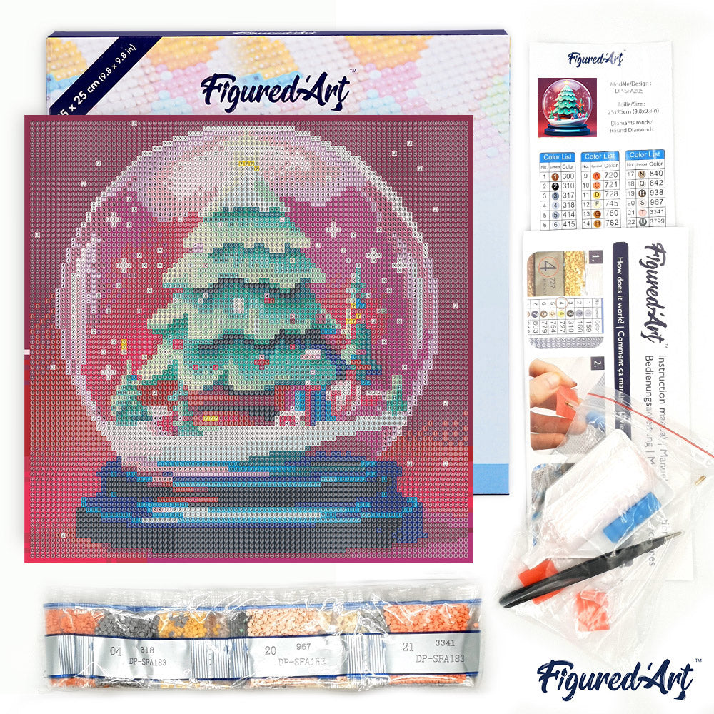 Mini Diamond Painting 25x25cm - Christmas Tree in Snow Globe - Framed canvas