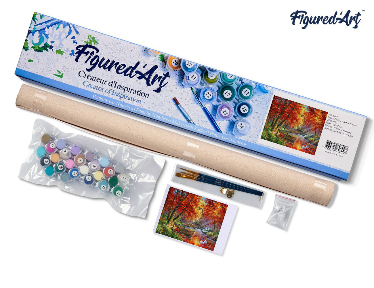Paint by numbers Autumn River and Boat - Rolled canvas