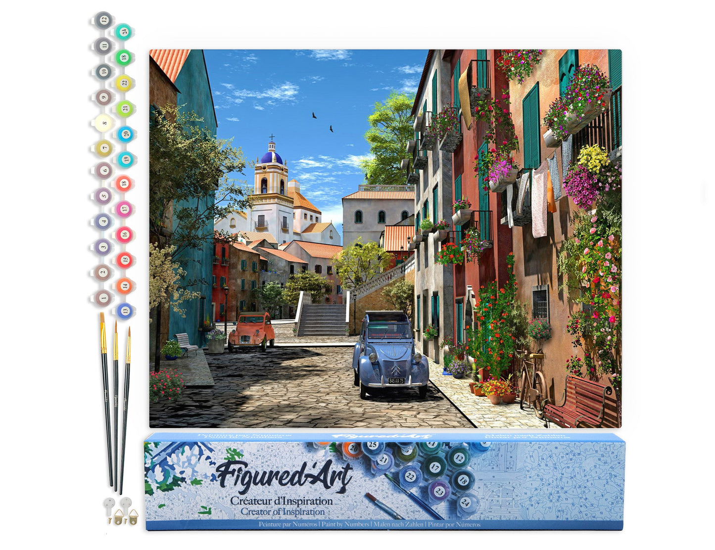 Paint by numbers Alley and vintage car - Rolled canvas