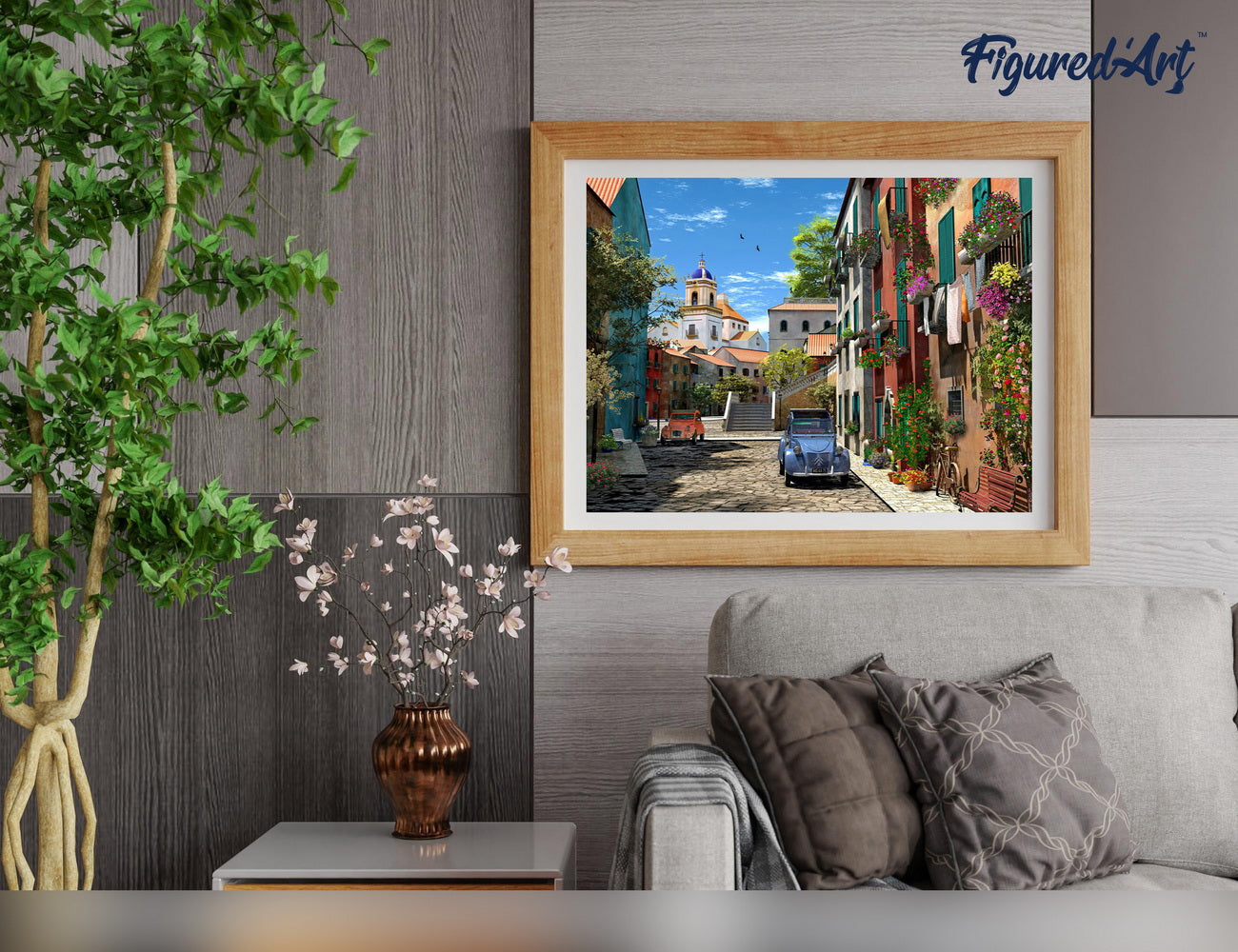 Paint by numbers Alley and vintage car - Framed canvas