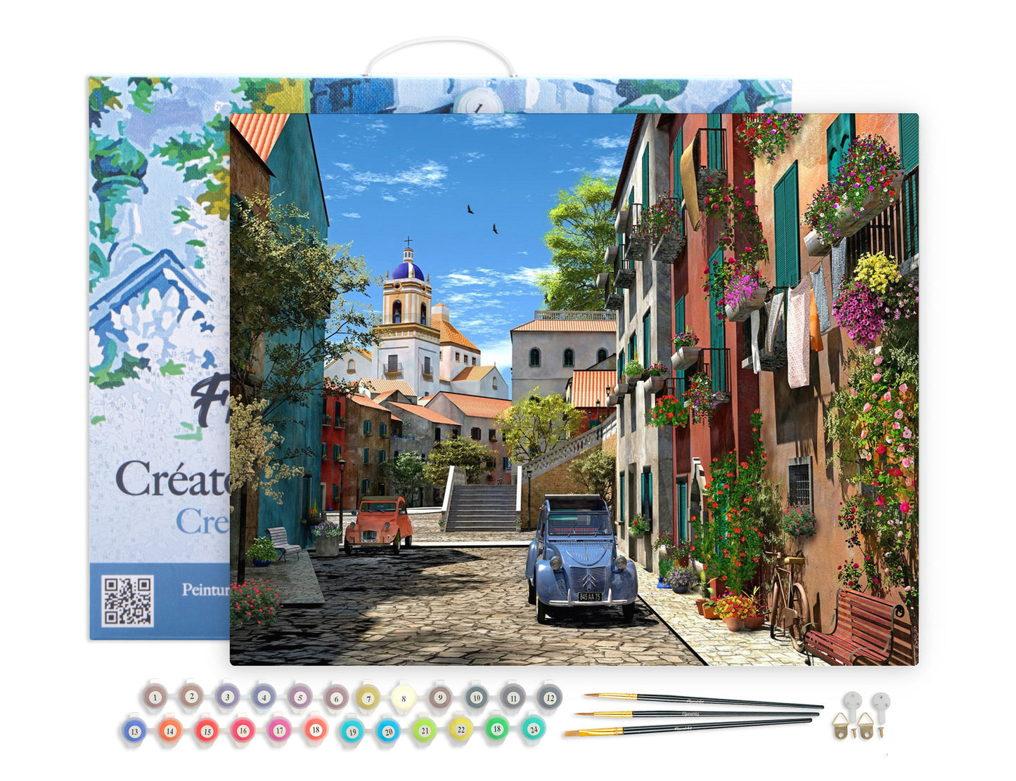 Paint by numbers Alley and vintage car - Framed canvas