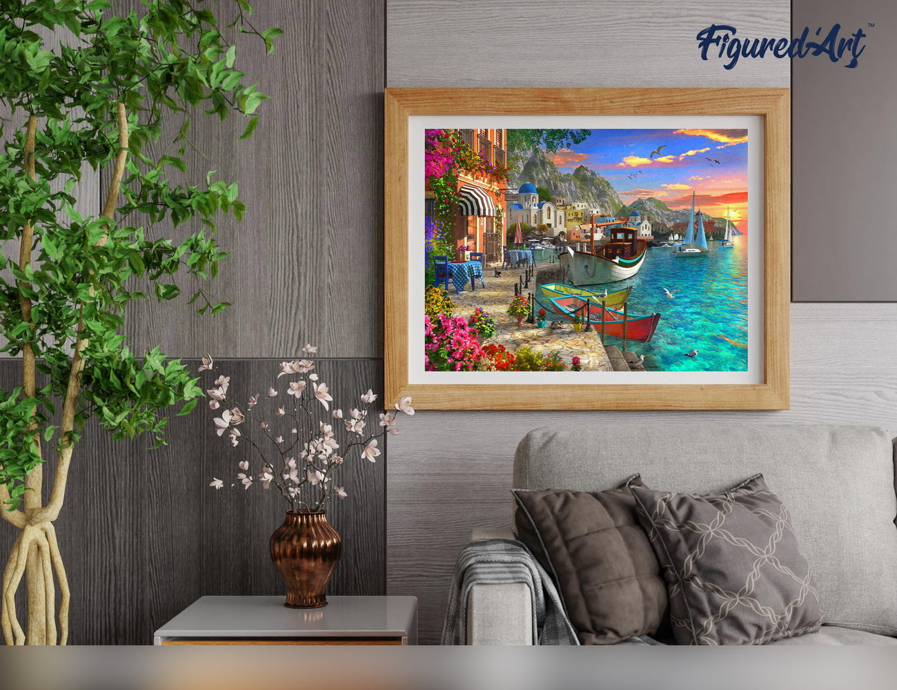 Paint by numbers Flowery Harbor - Framed canvas