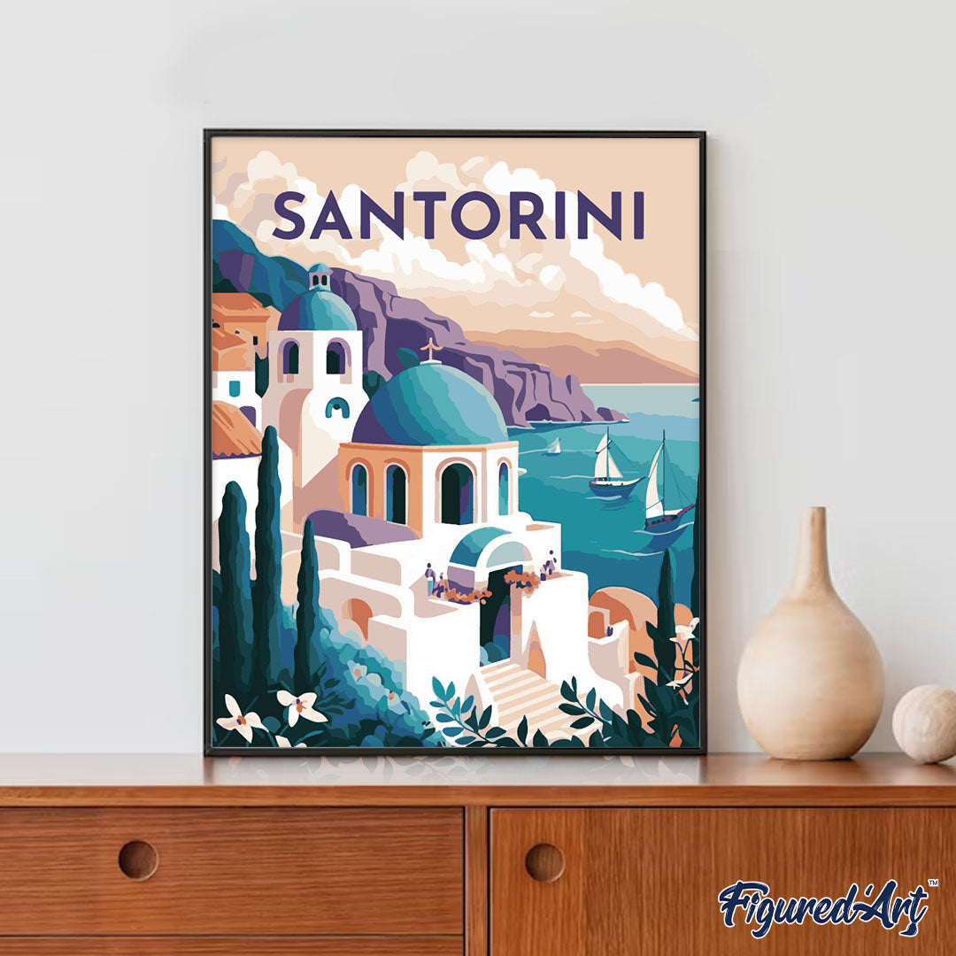 Paint by numbers Travel Poster Santorini - Framed canvas
