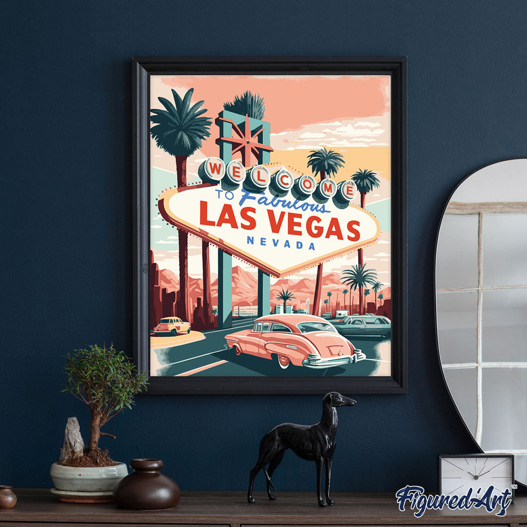 Paint by numbers Travel Poster Las Vegas - Framed canvas