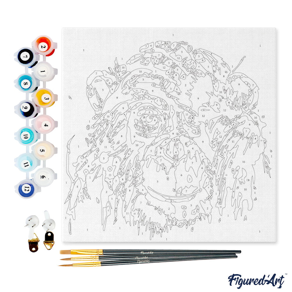 Mini Paint by numbers Baboon Pop Art 20x20cm Framed canvas