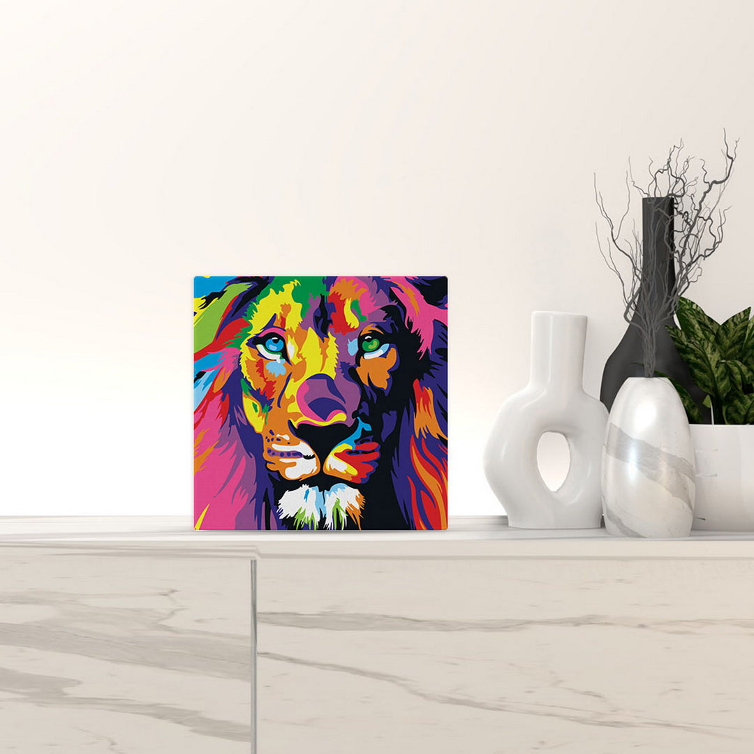 Mini Paint by numbers Lion Pop Art 20x20cm Framed canvas