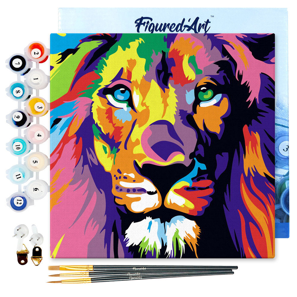 Mini Paint by numbers Lion Pop Art 20x20cm Framed canvas