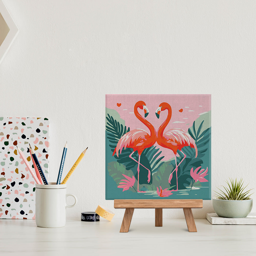 Mini Paint by numbers Tropical Flamingos 20x20cm Framed canvas