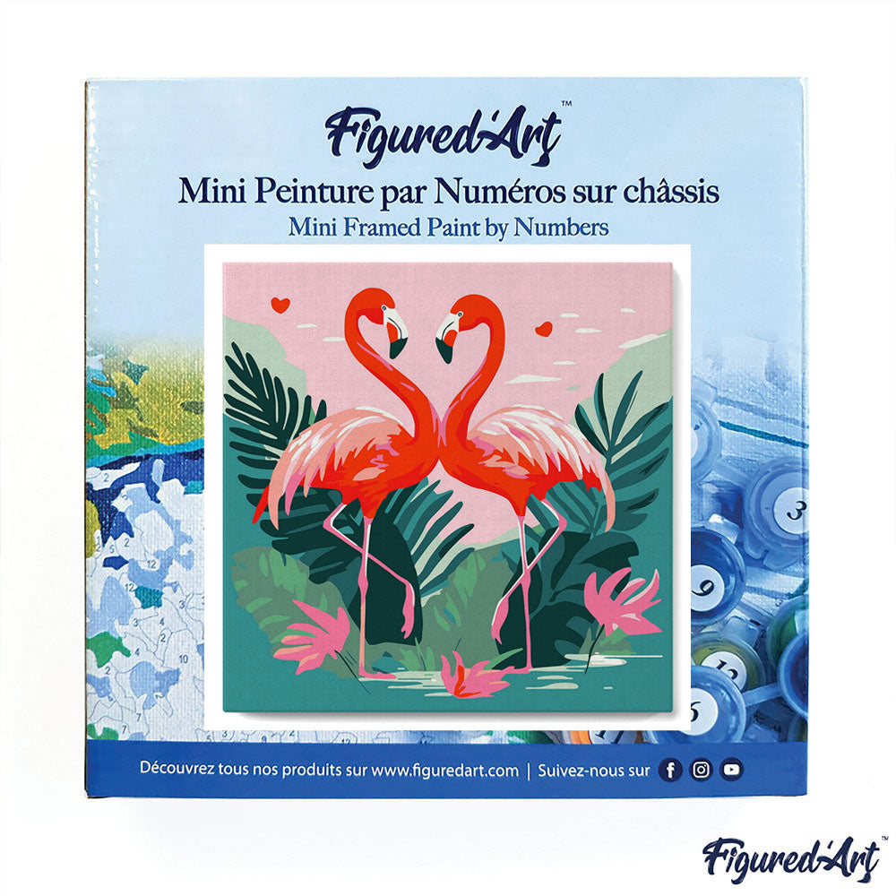 Mini Paint by numbers Tropical Flamingos 20x20cm Framed canvas