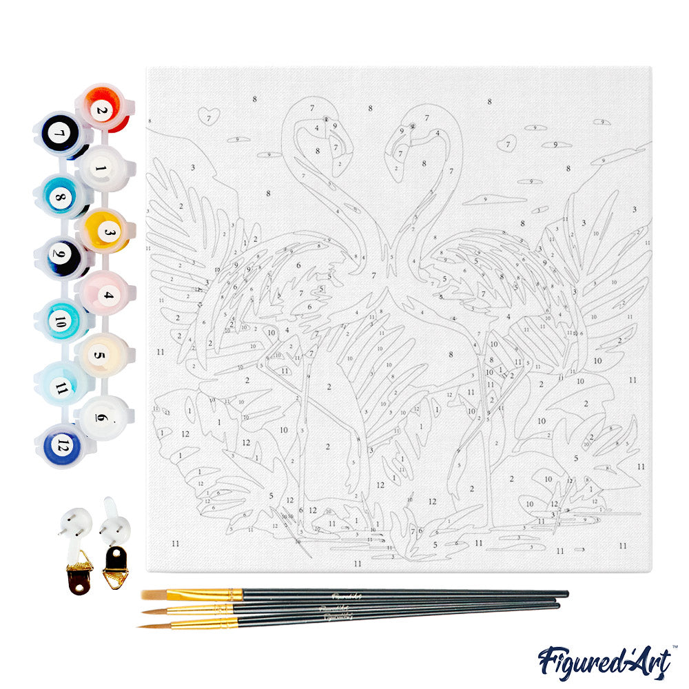 Mini Paint by numbers Tropical Flamingos 20x20cm Framed canvas