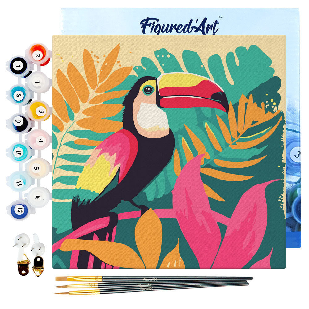Mini Paint by numbers Tropical Toucan 20x20cm Framed canvas