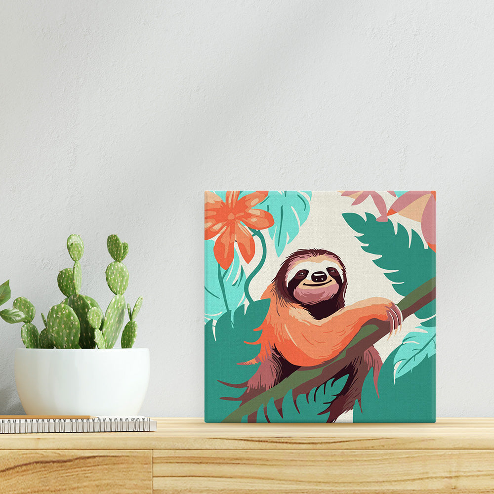 Mini Paint by numbers Tropical Sloth 20x20cm Framed canvas