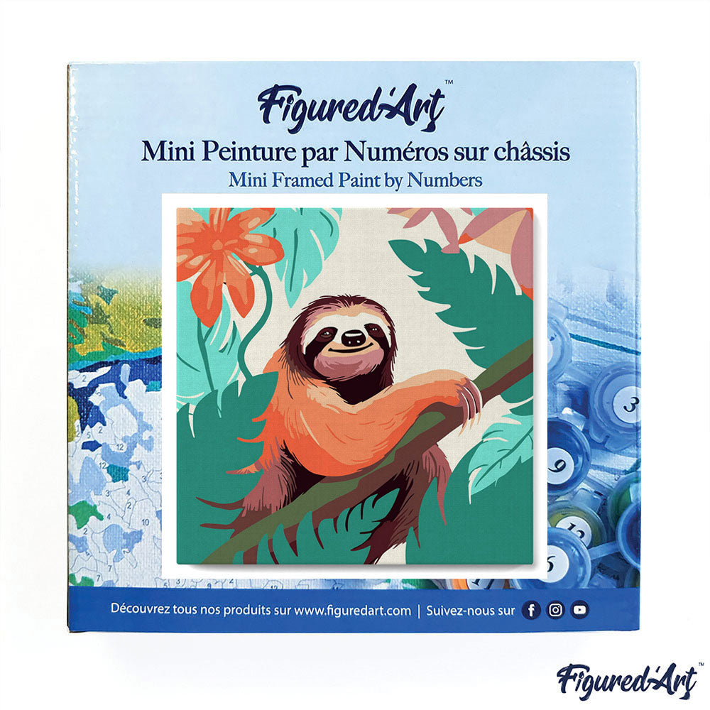 Mini Paint by numbers Tropical Sloth 20x20cm Framed canvas
