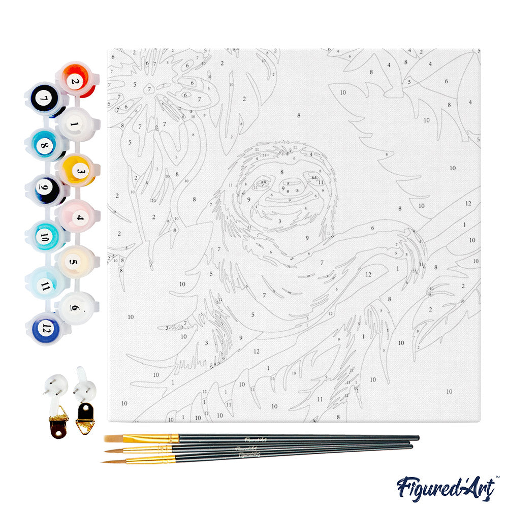 Mini Paint by numbers Tropical Sloth 20x20cm Framed canvas