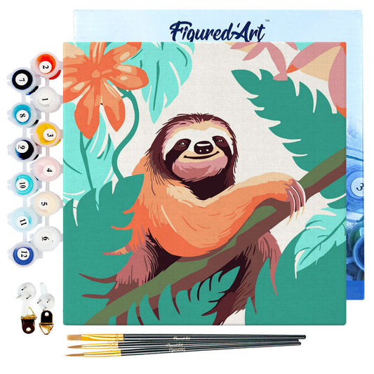 Mini Paint by numbers Tropical Sloth 20x20cm Framed canvas