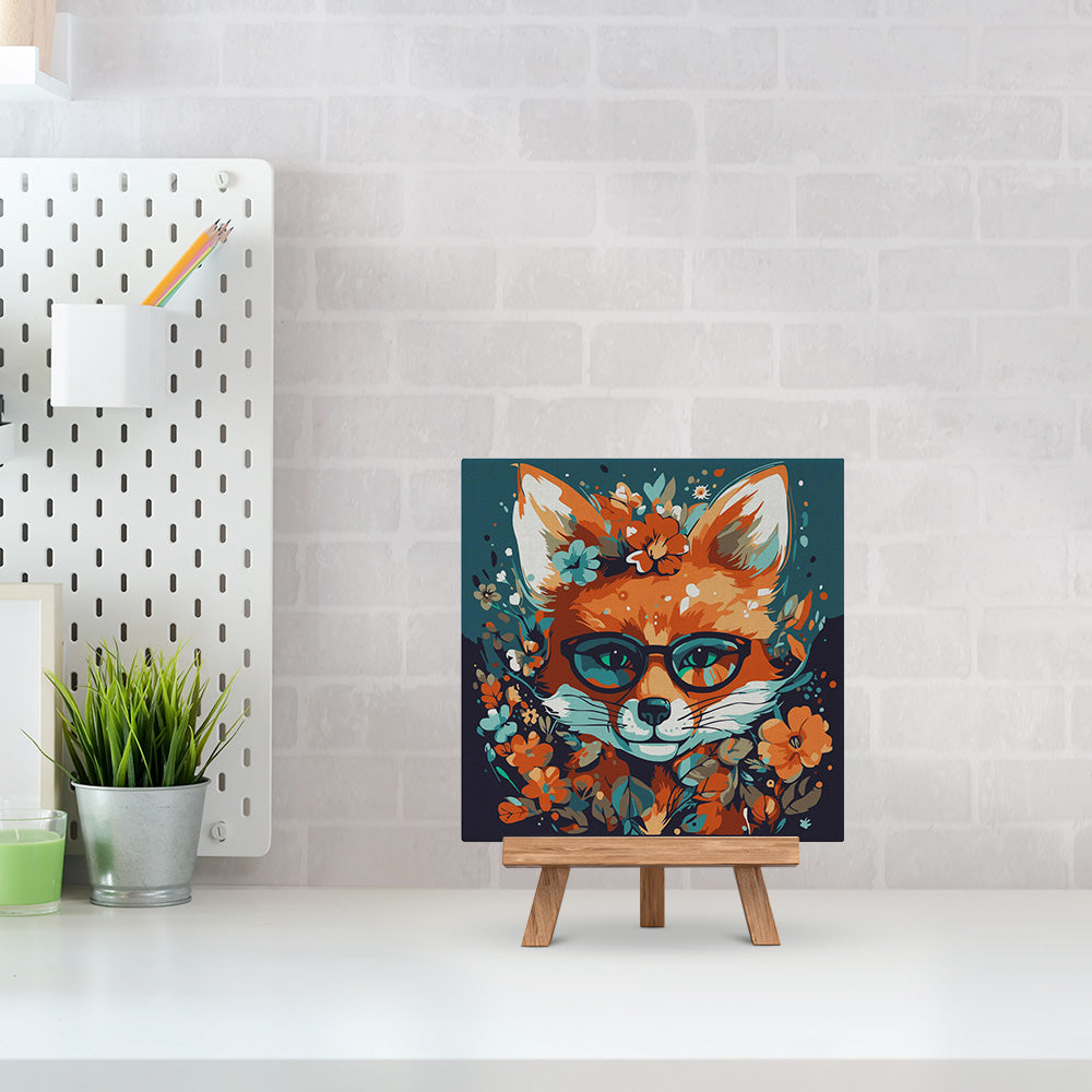 Mini Paint by numbers Fantasy fox and flowers 20x20cm Framed canvas