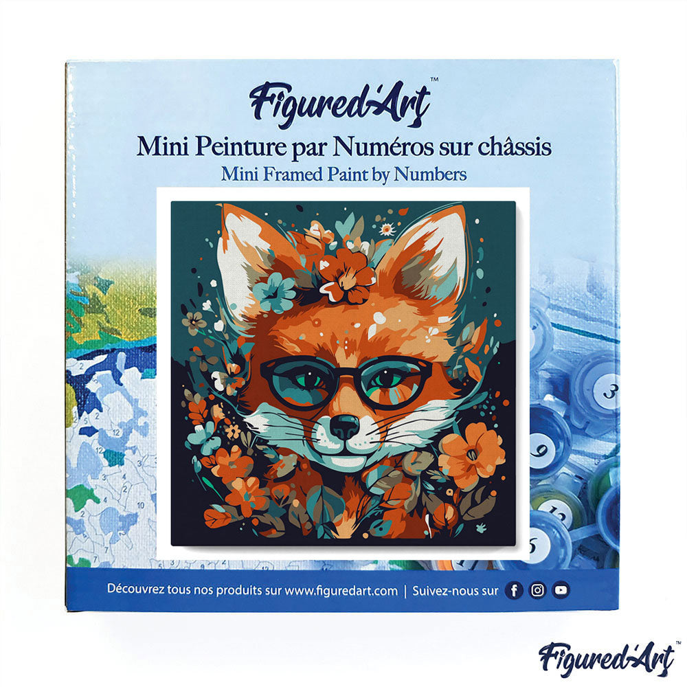 Mini Paint by numbers Fantasy fox and flowers 20x20cm Framed canvas