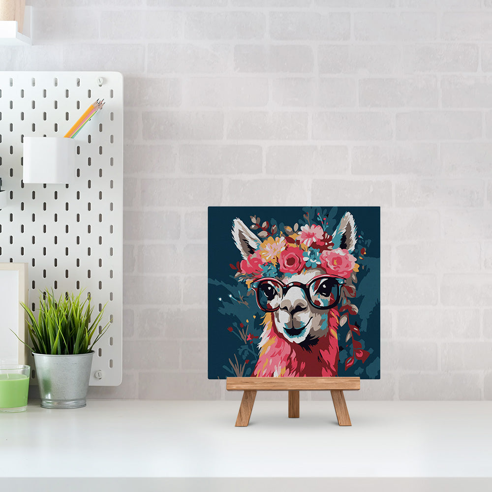 Mini Paint by numbers Fantasy llama and flowers 20x20cm Framed canvas