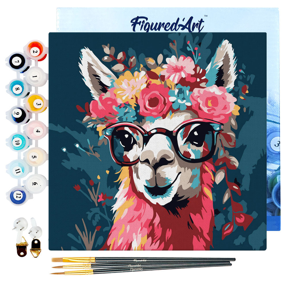 Mini Paint by numbers Fantasy llama and flowers 20x20cm Framed canvas