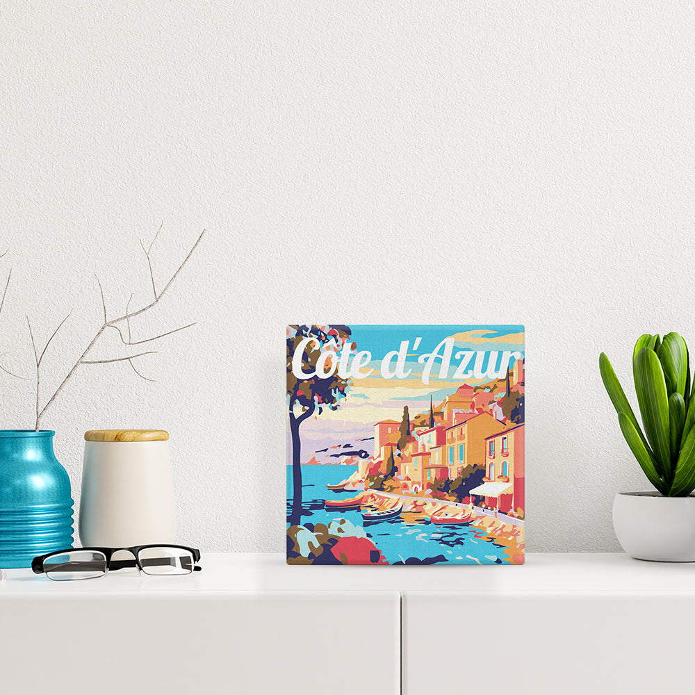 Mini Paint by numbers Travel Poster Cote d'Azur 20x20cm Framed canvas