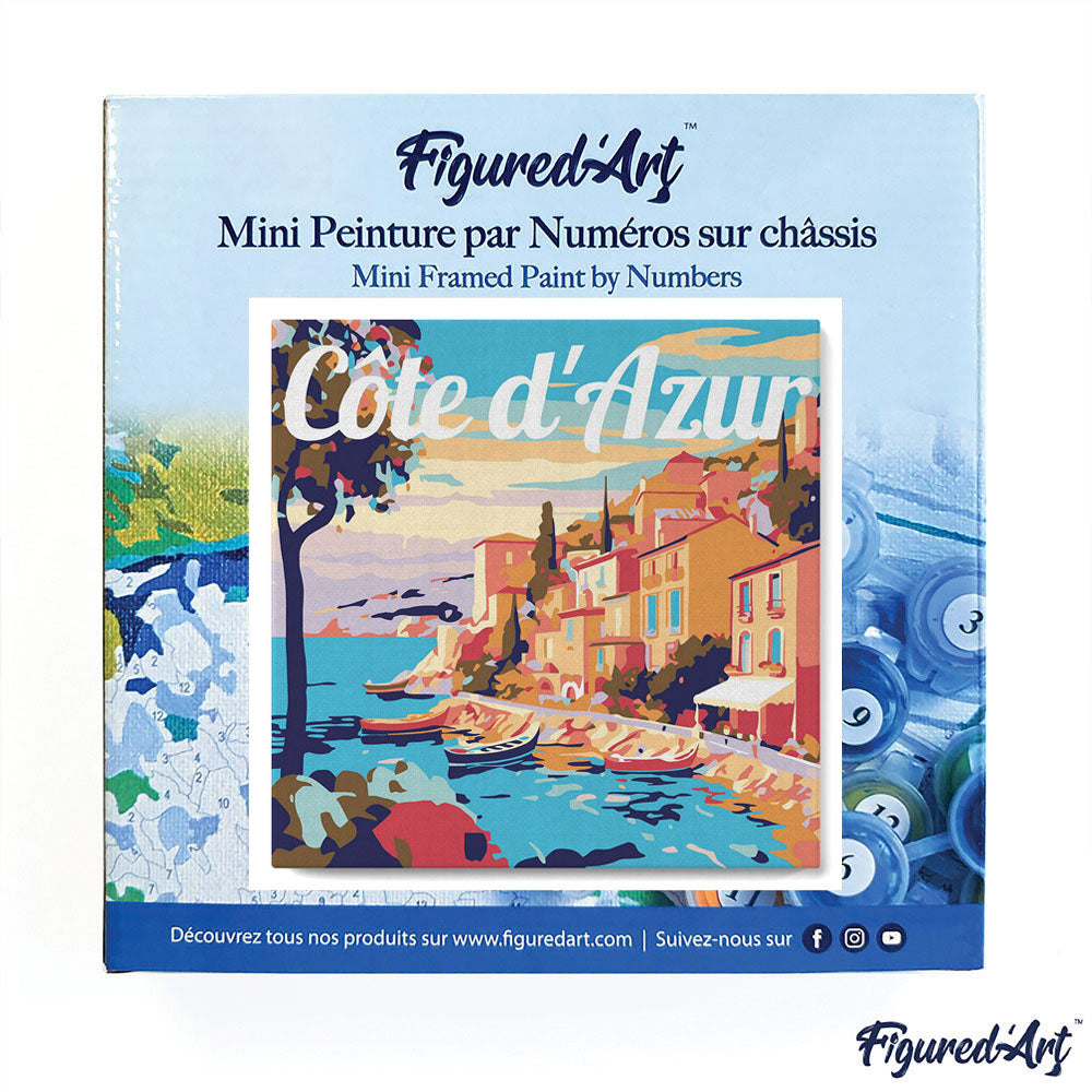 Mini Paint by numbers Travel Poster Cote d'Azur 20x20cm Framed canvas