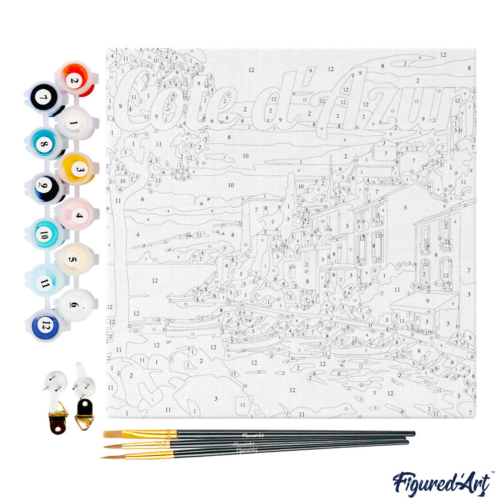 Mini Paint by numbers Travel Poster Cote d'Azur 20x20cm Framed canvas