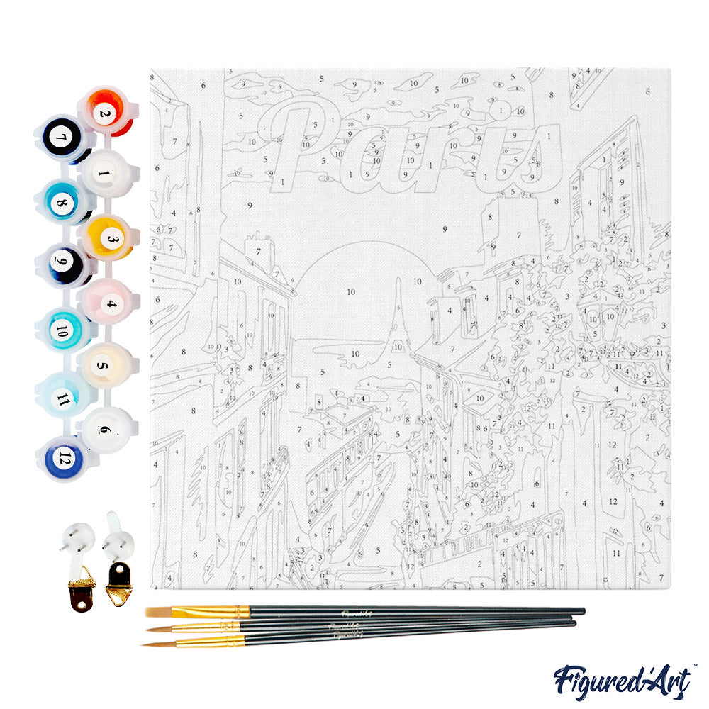 Mini Paint by numbers Travel Poster Paris 20x20cm Framed canvas